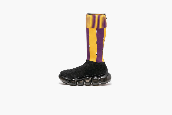 grounds JEWELRY x BERNHARD WILLHELM 06|long sock trainer with stripes and slits / PURPLE YELLOW STRIPE