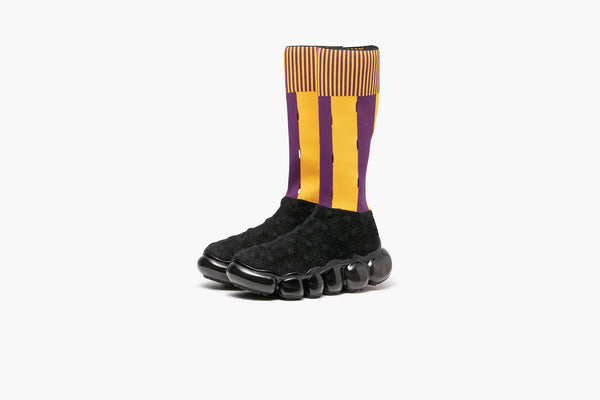 grounds JEWELRY x BERNHARD WILLHELM 06|long sock trainer with stripes and slits / PURPLE YELLOW STRIPE