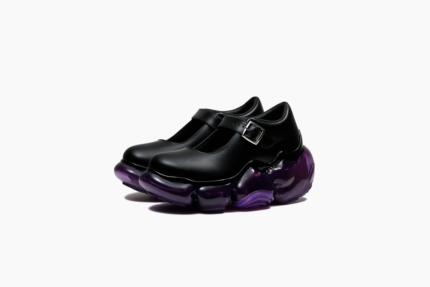 靴 grounds MOOPIE PEBBLE MOOPIE PEBBLE - BLACK LEATHER / PURPLE (ムーピー ペブル ブラック