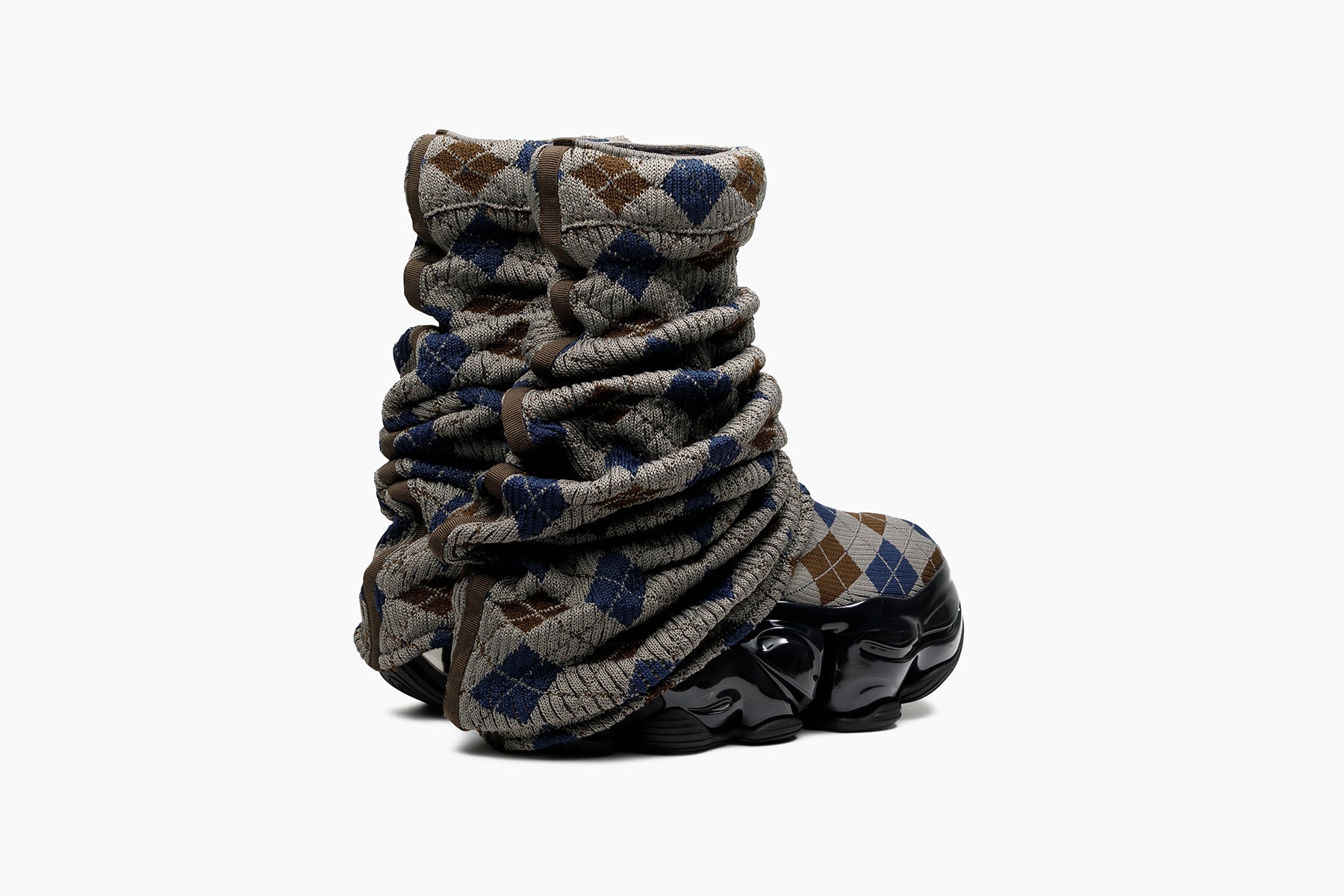 grounds SKYSCRAPER LOOSE SOCKS KNIT NAVY BROWN ARGYLE / BLACK