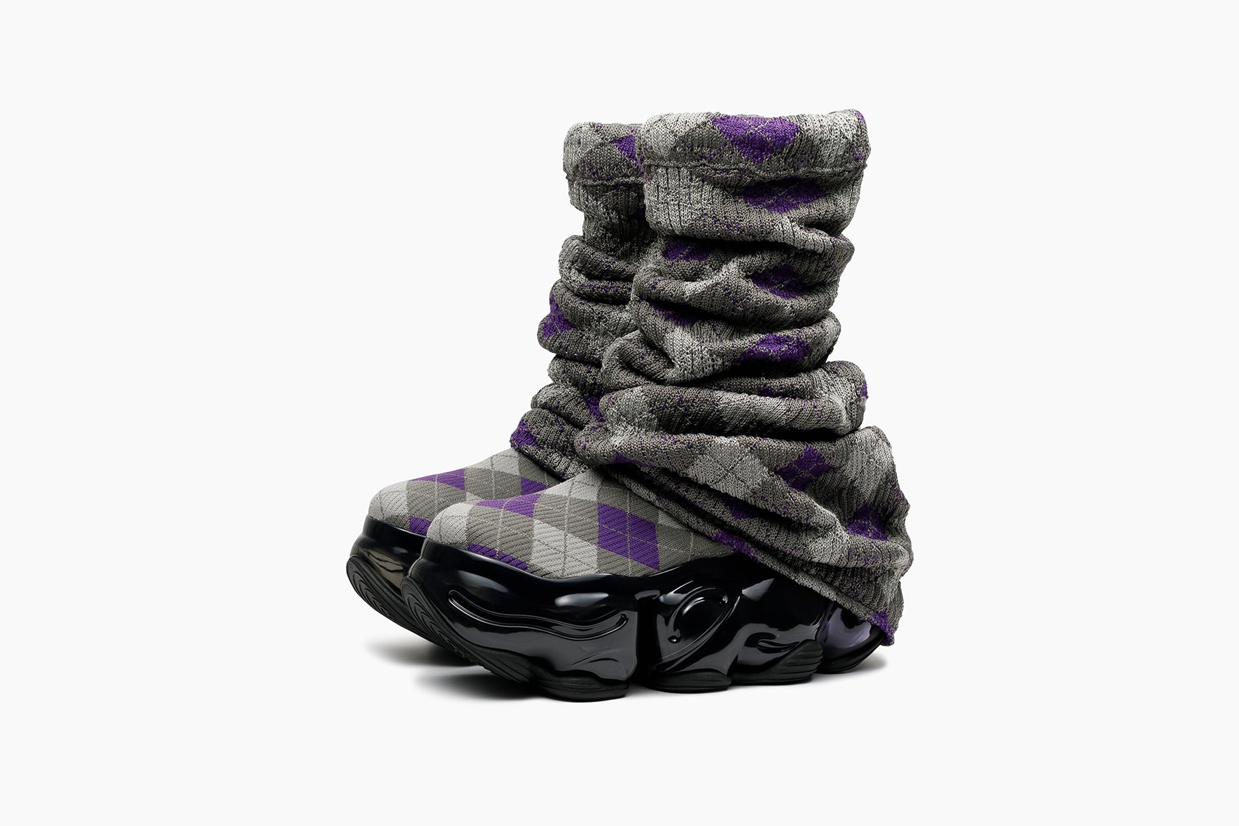 SKYSCRAPER LOOSE SOCKS KNIT grounds ブーツ SKYSCRAPER LOOSE SOCKS KNIT - CHARCOAL PURPLE ARGYLE / BLACK