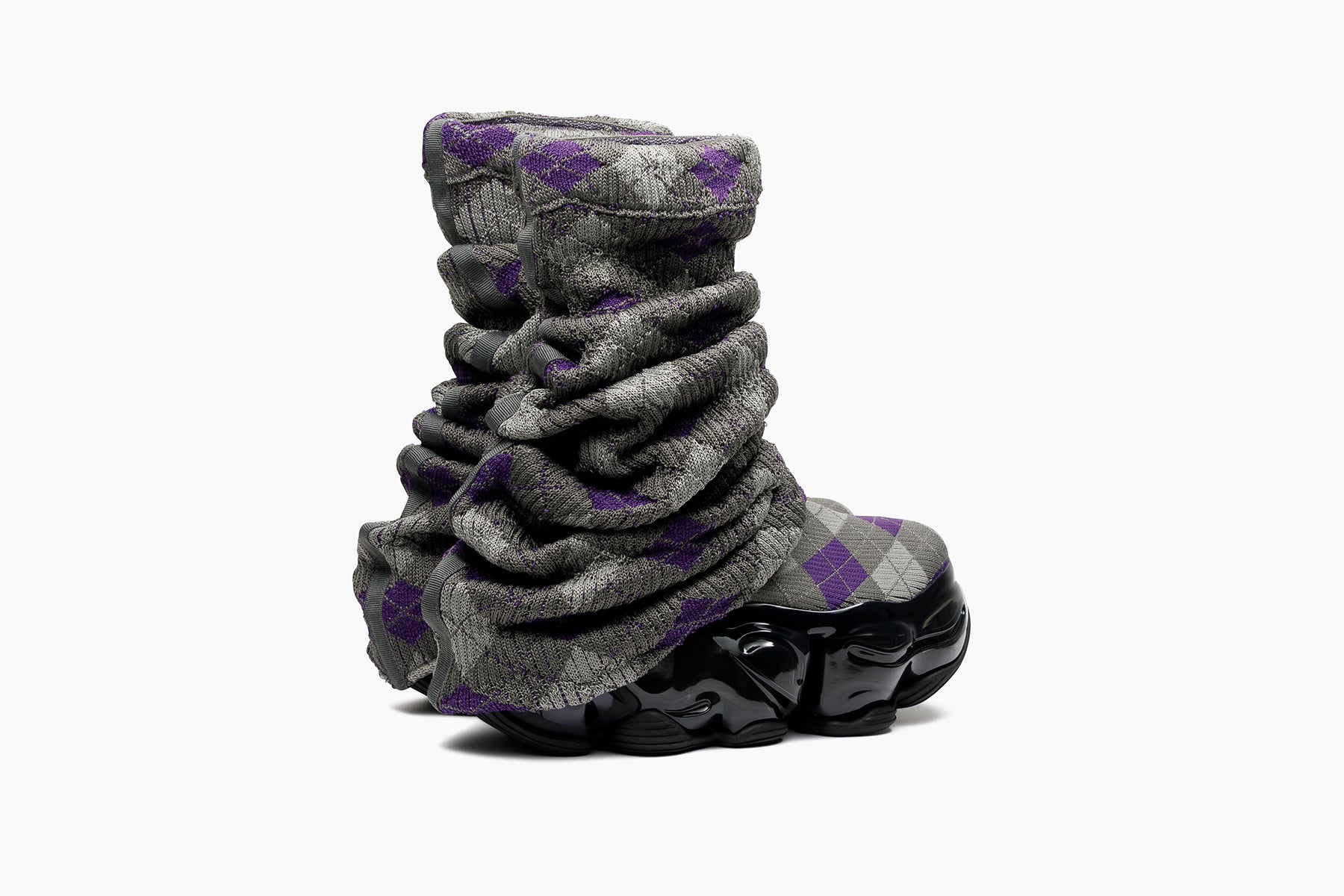 grounds SKYSCRAPER LOOSE SOCKS KNIT CHARCOAL PURPLE ARGYLE / BLACK PURPLE
