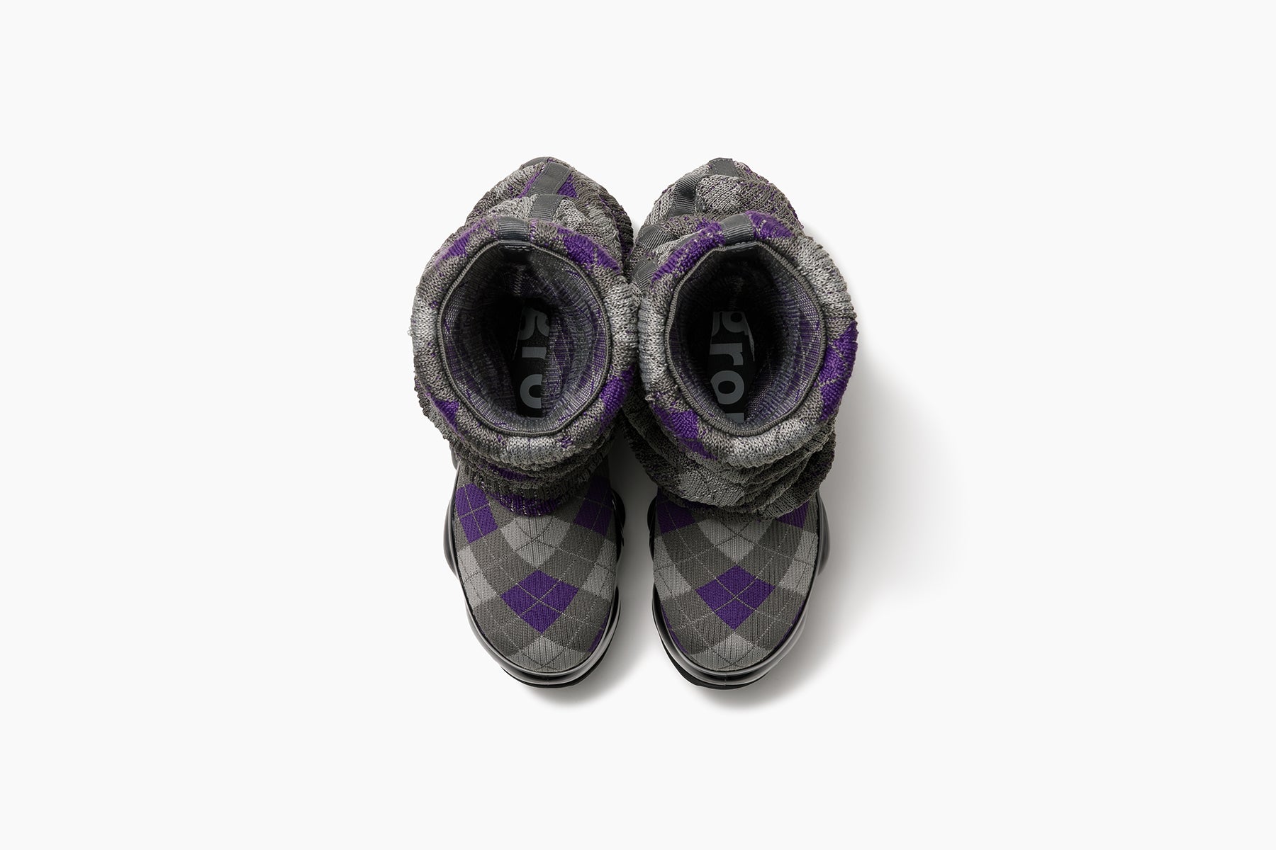SKYSCRAPER LOOSE SOCKS KNIT - CHARCOAL PURPLE ARGYLE / BLACK