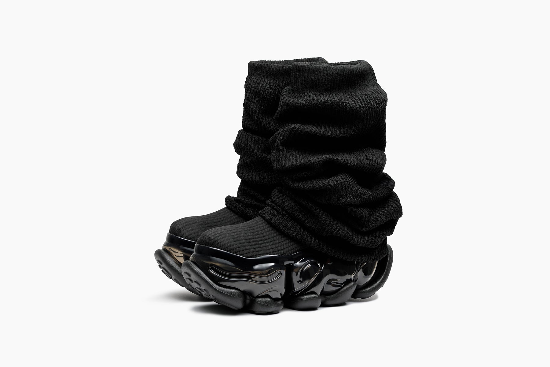 靴 grounds SKYSCRAPER LOOSE SOCKS KNIT 23cm SKYSCRAPER LOOSE SOCKS KNIT - BLACK / BLACK (スカイスクレーパー
