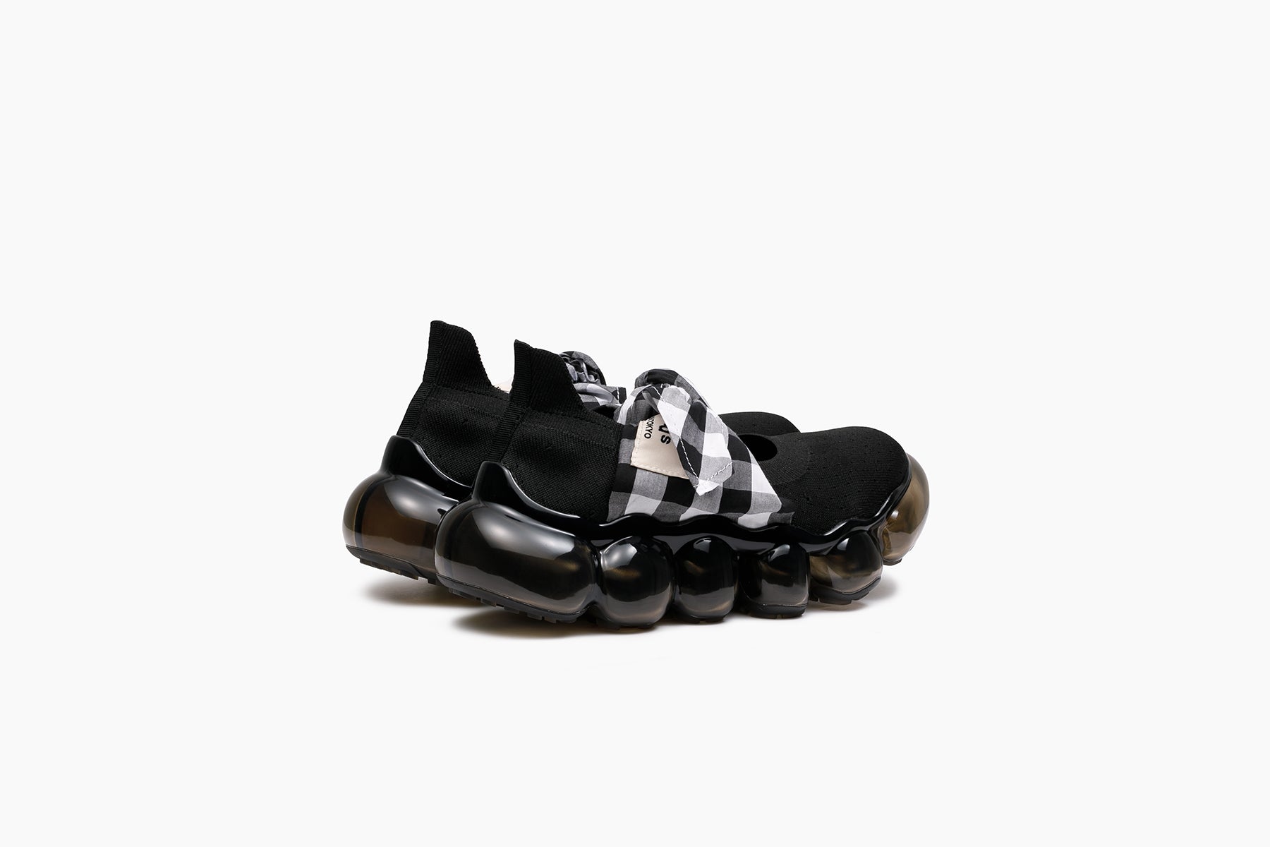 JEWELRY HANKIE PUMPS - BLACK WHITE GINGHAM / BLACK (ジュエリー