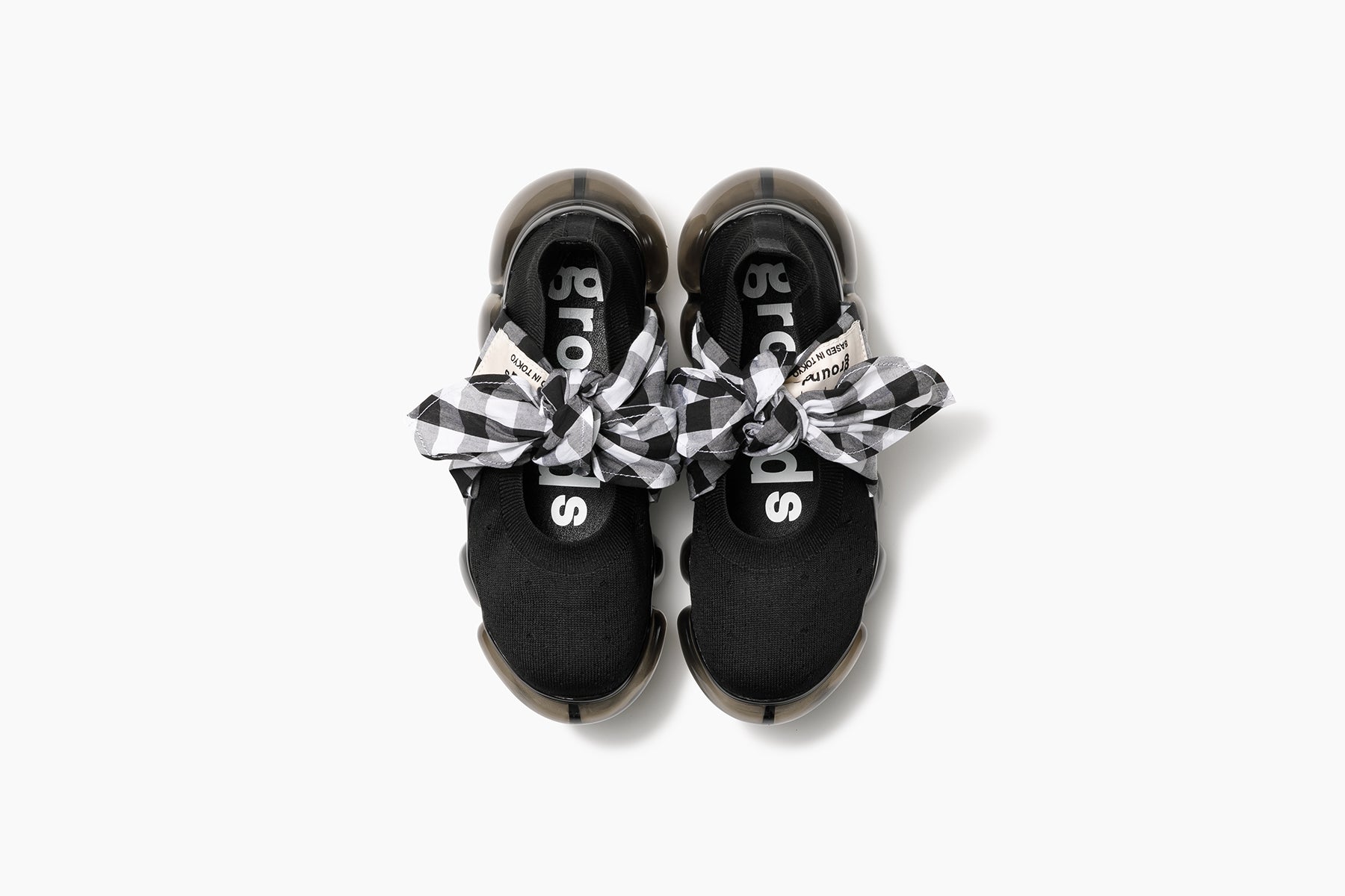 JEWELRY HANKIE PUMPS - BLACK WHITE GINGHAM / BLACK (ジュエリー